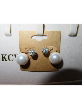 Faux Pearl and Rhinestone Stud Earrings Sterling Silver Post